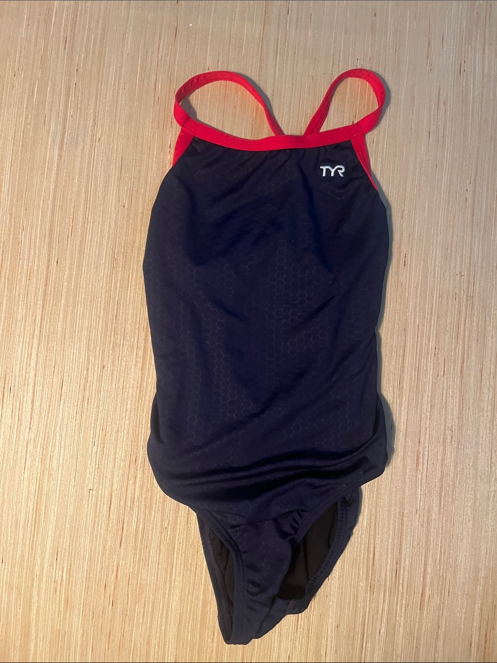 TYR Black One-Piece Swimsuit with Red Straps